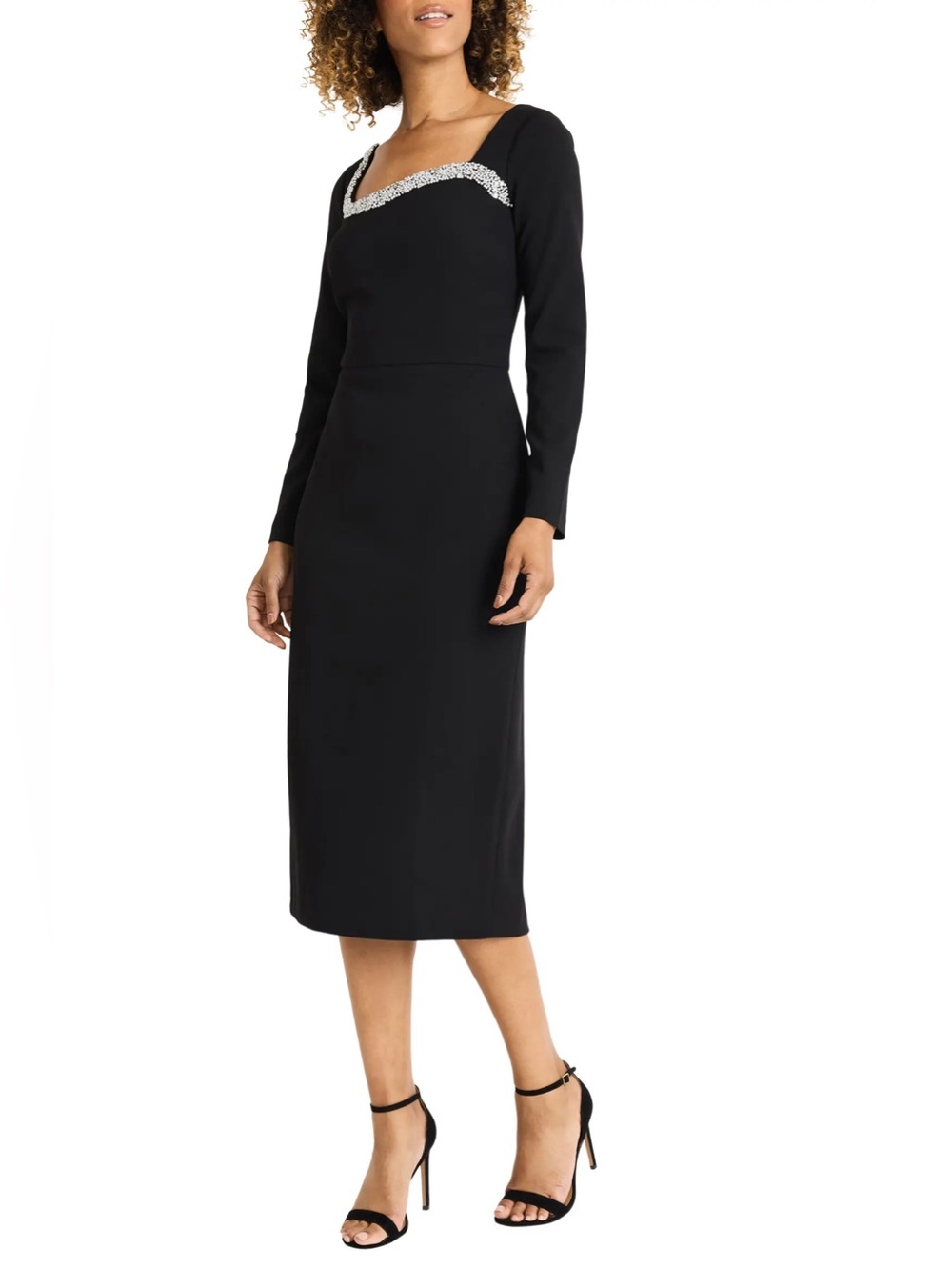 NWOT Maggy London Beaded Long Sleeve Midi Dress, Black, size 8 - Picture 3 of 12